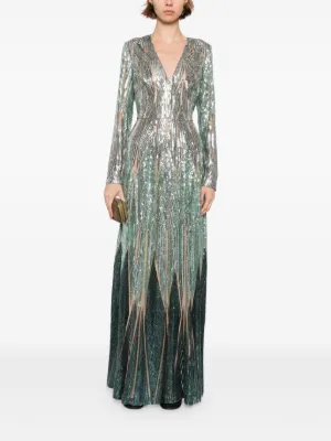 ワンピース Elie Saab Printed Linen and Silk Midi Dress Green Elie Saab Printed Linen And Silk Midi Dress Oasis Ii38 Linen