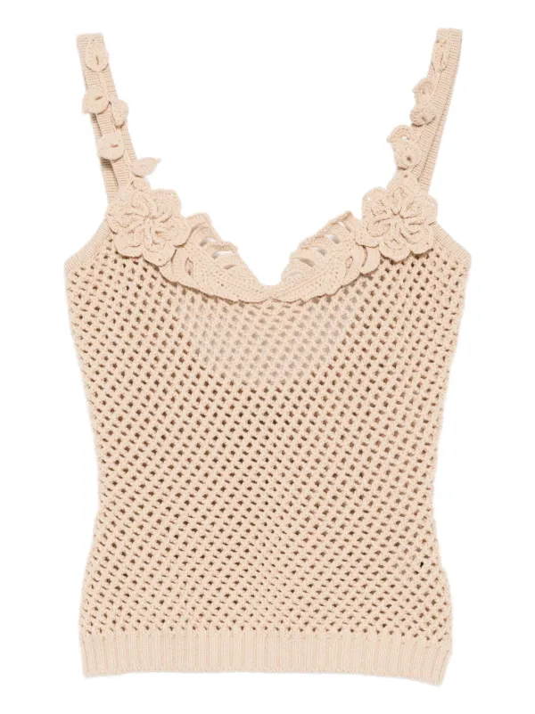 Elie Saab Mesh-embellished Top in Neutrals