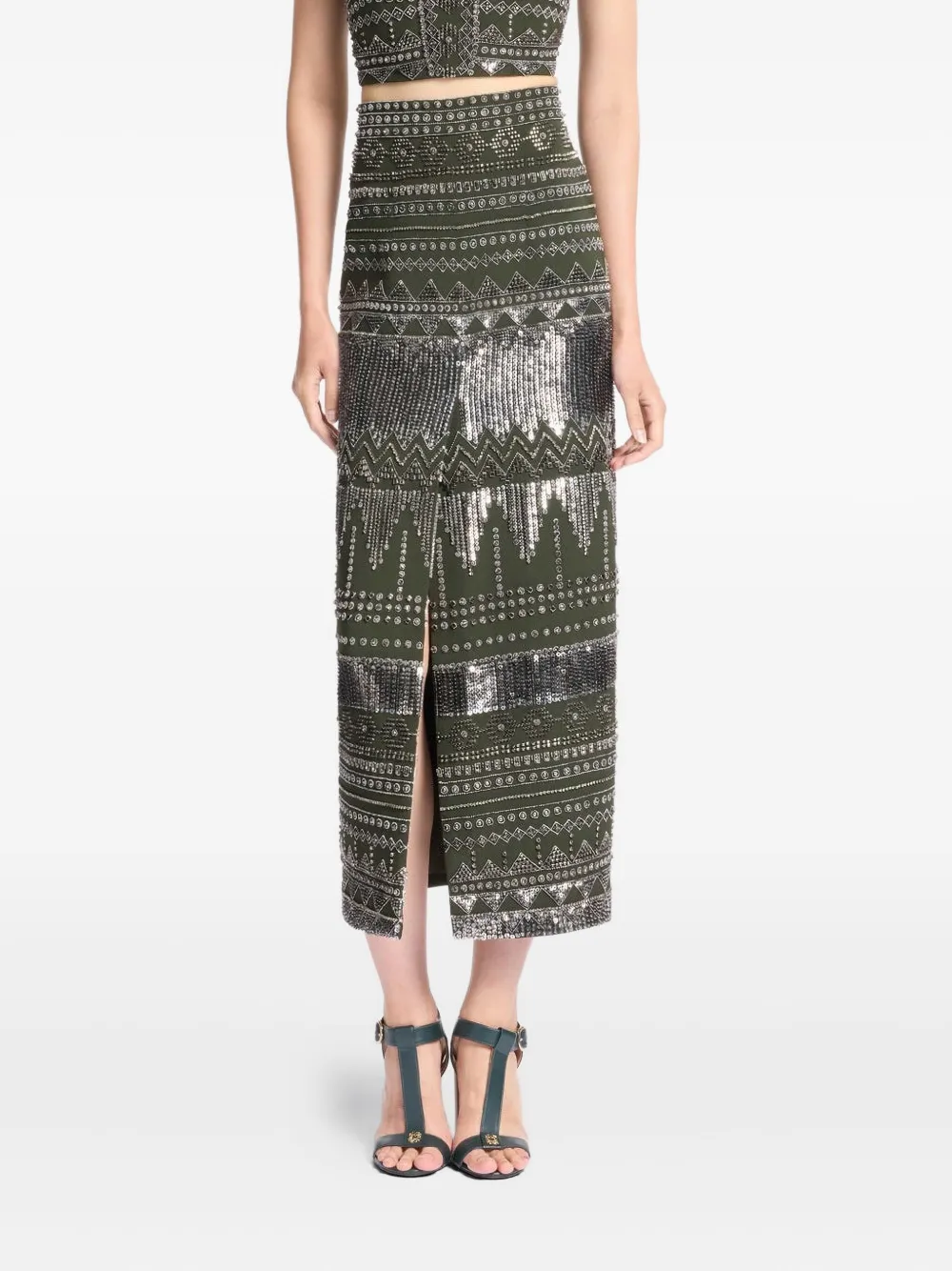 Elie Saab Midi-rok met kralen Groen