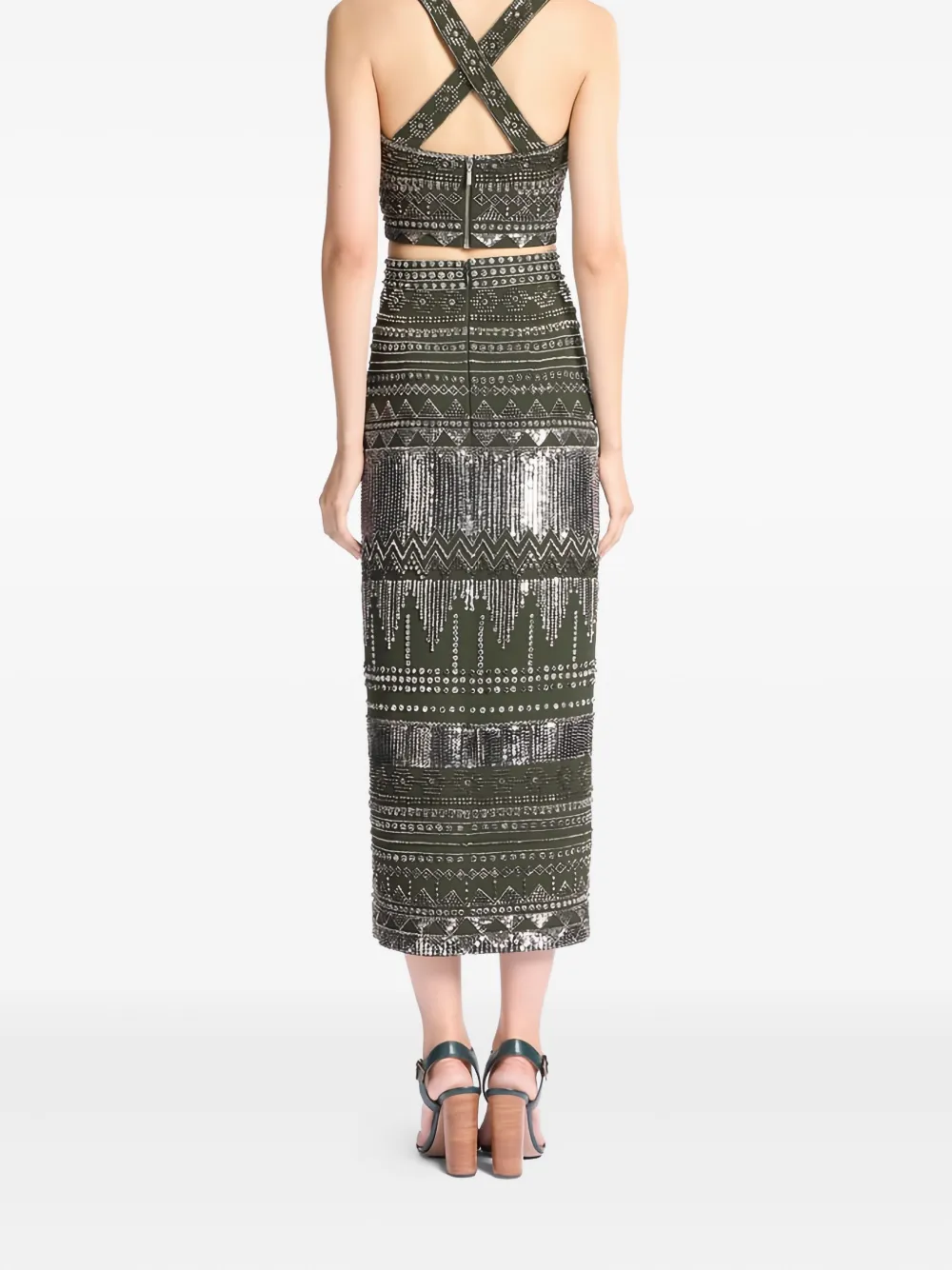 Elie Saab beaded midi skirt - Groen