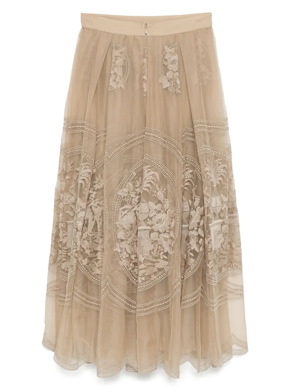 Elie Saab Organza midi-rok met borduurwerk - Beige