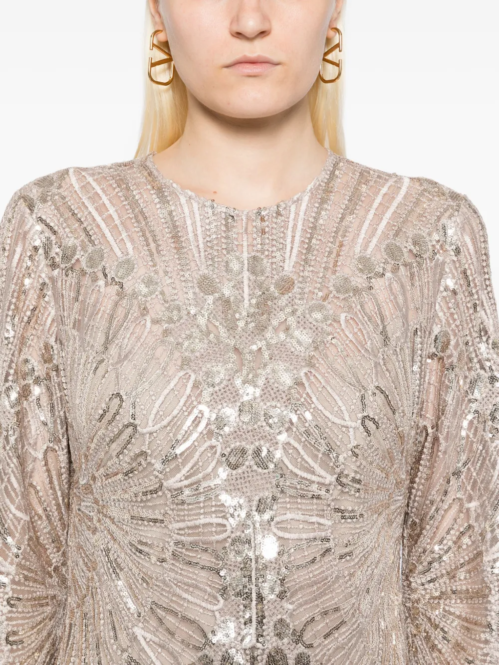Elie Saab embroidered midi dress Grijs