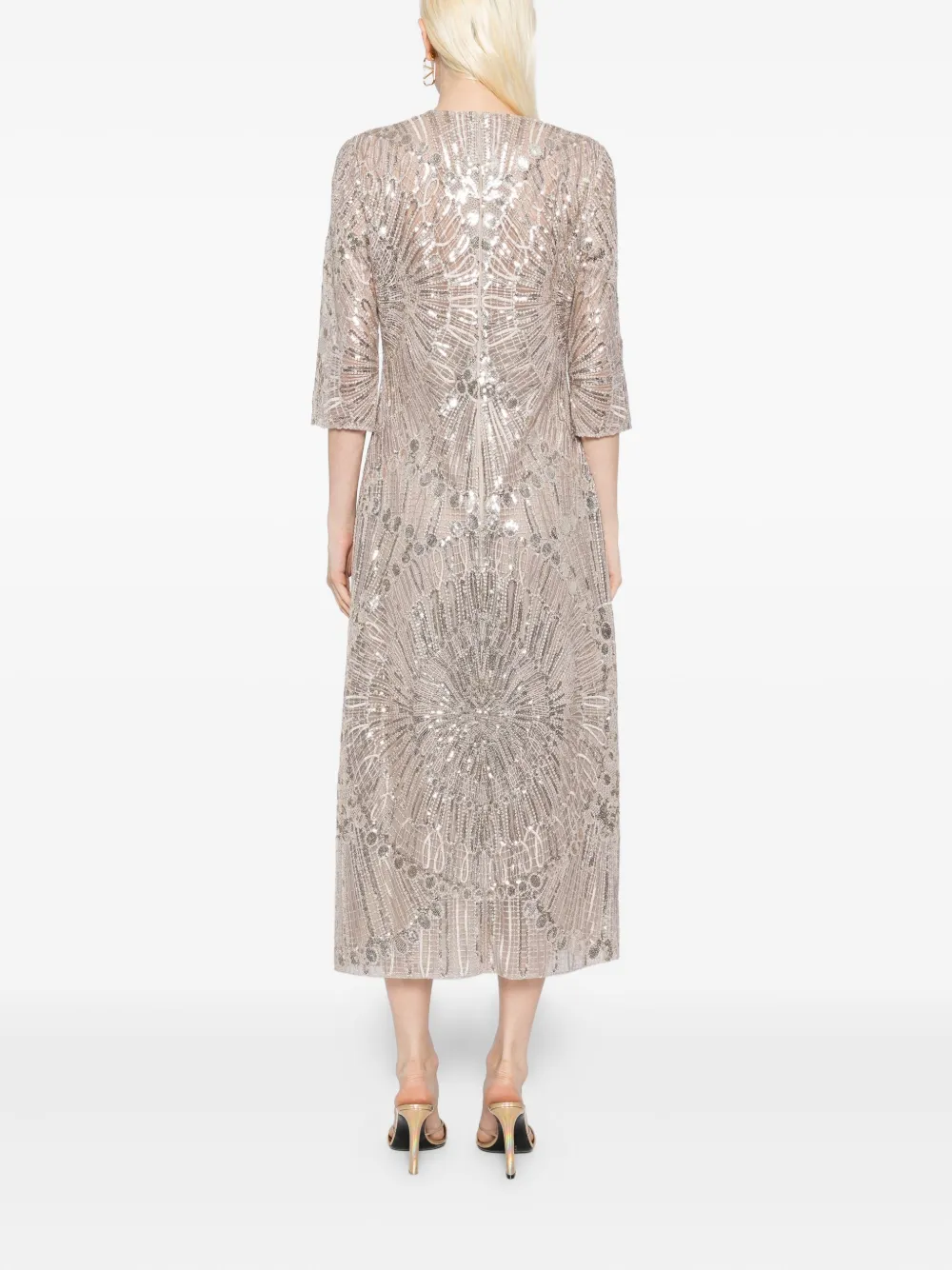 Elie Saab embroidered midi dress Grijs