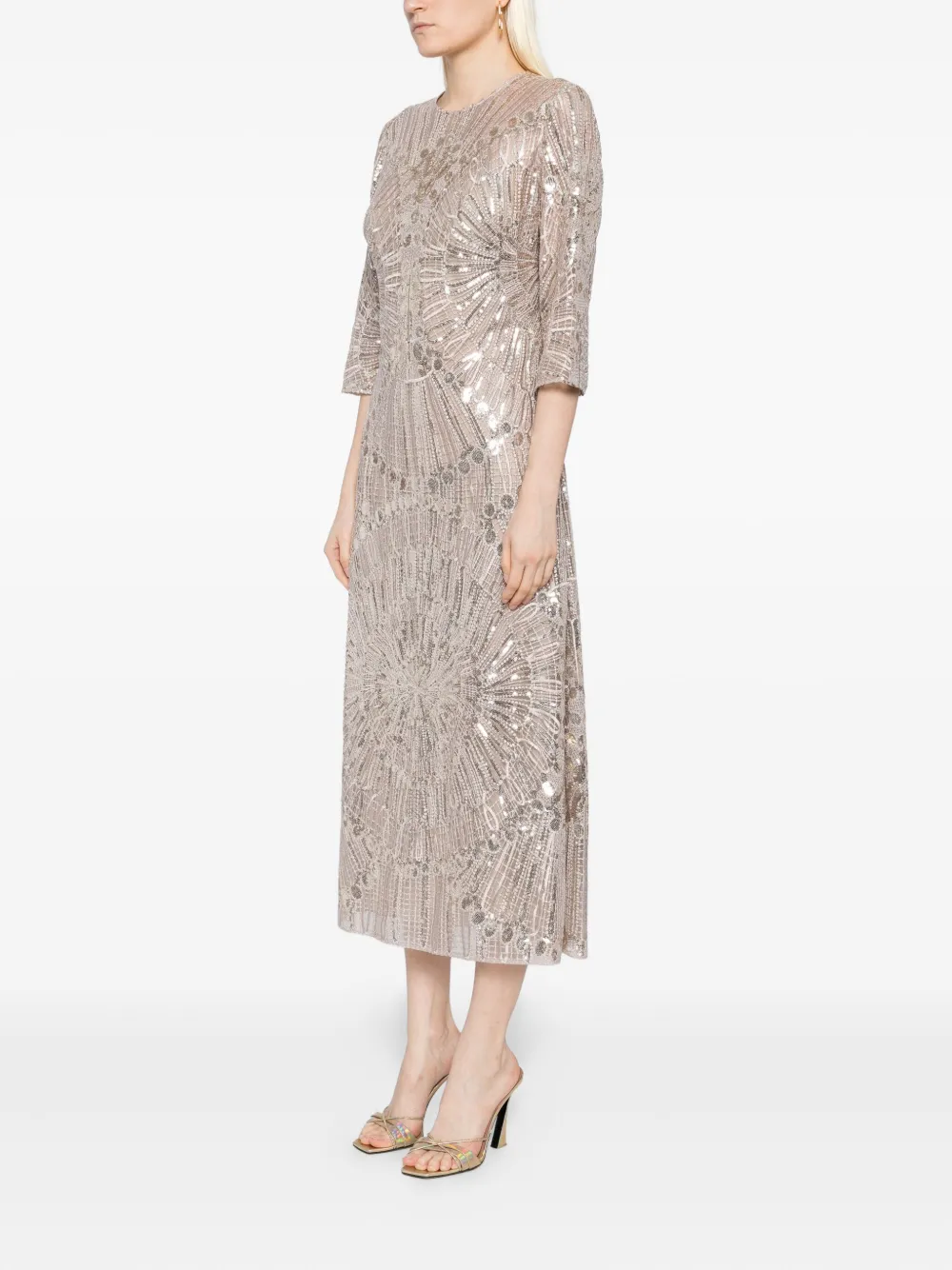 Elie Saab embroidered midi dress Grijs