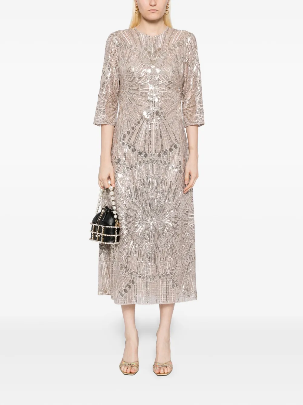Elie Saab embroidered midi dress Grijs