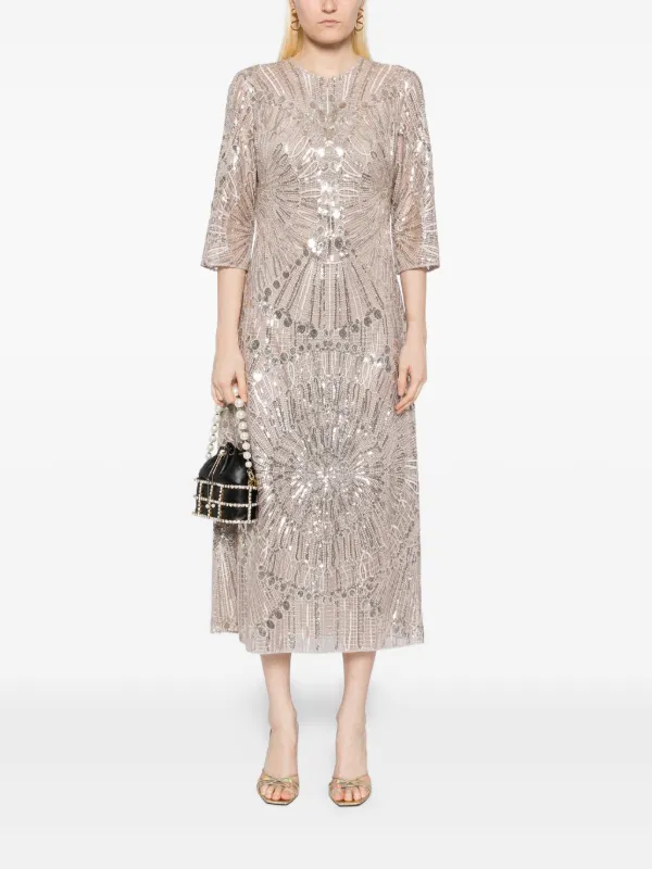 Elie Saab Embroidered Midi Dress | Grey