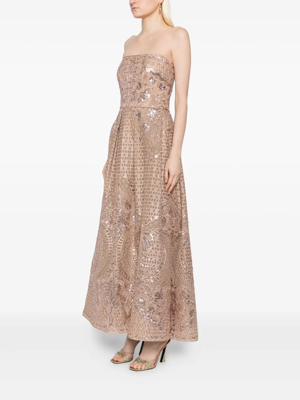 Elie Saab Midi-jurk met borduurwerk Bruin