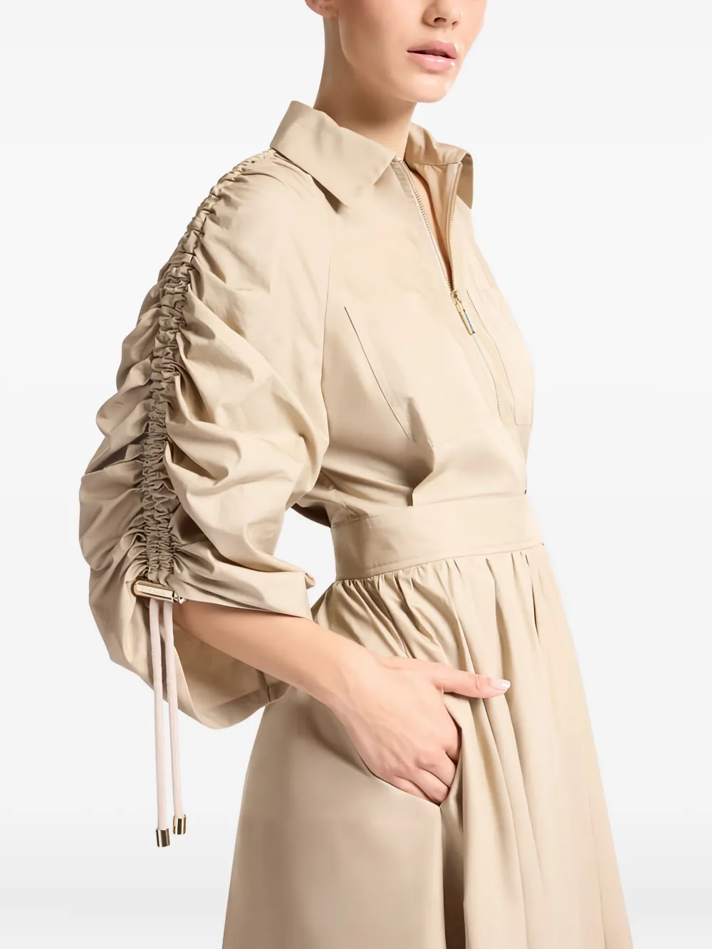 Elie Saab zip-front gathered-sleeve maxi dress | Neutrals | Image 1