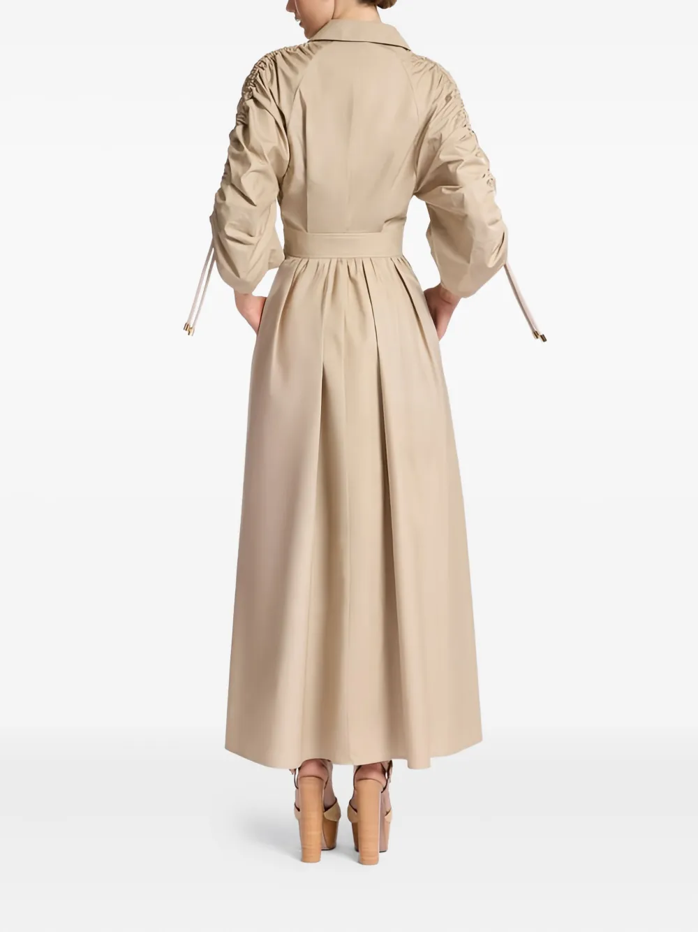 Elie Saab Maxi-jurk met gesmockte mouwen en rits Beige