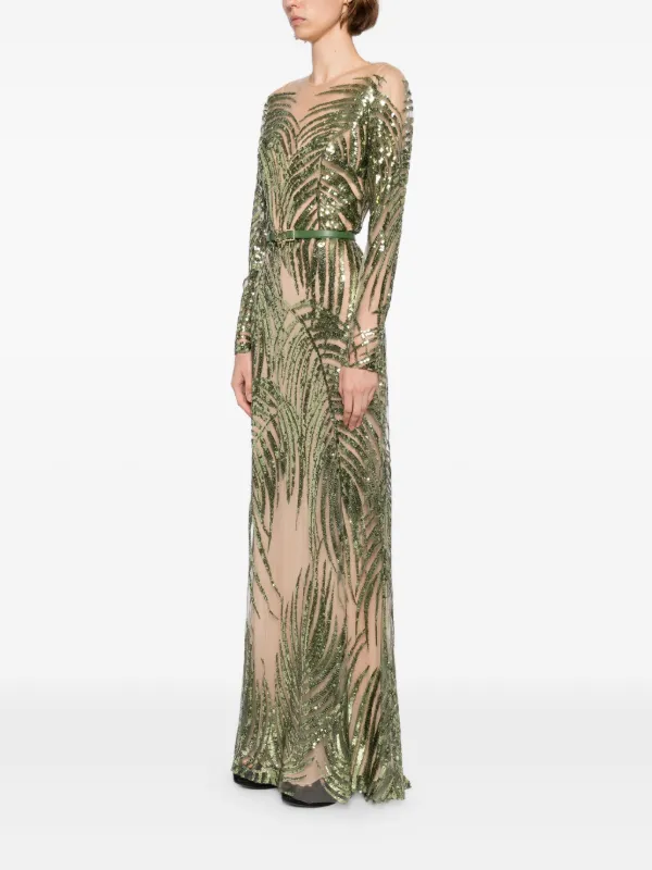 green emerald velvet dress Sequin Embellished Off-The-Shoulder Dress  ELIE SAAB