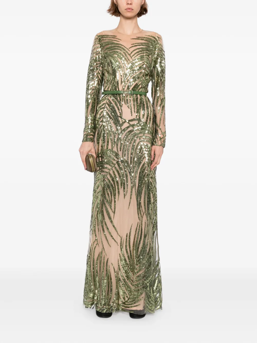 Elie Saab Tulen jurk met borduurwerk Groen