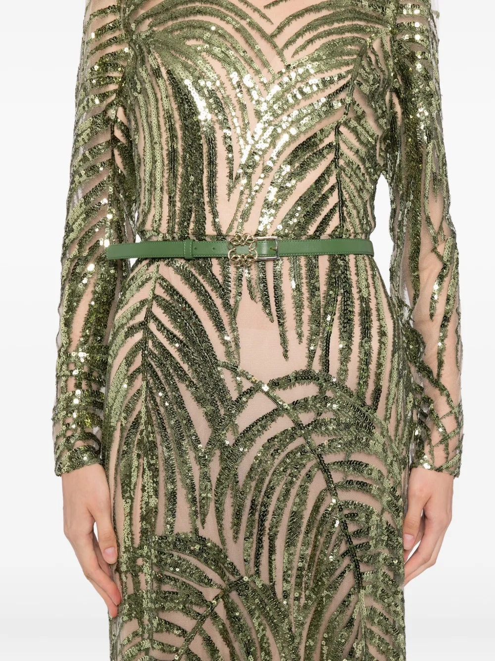 Elie Saab Tulen jurk met borduurwerk Groen