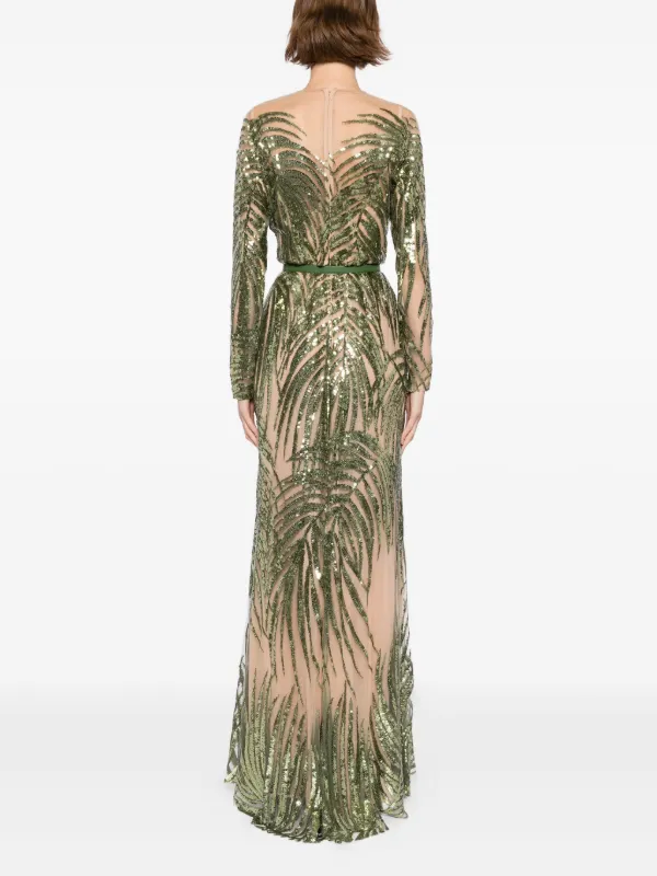 elie saab green sequin dress Sequin Embellished Off-The-Shoulder Dress – ELIE SAAB main image 1