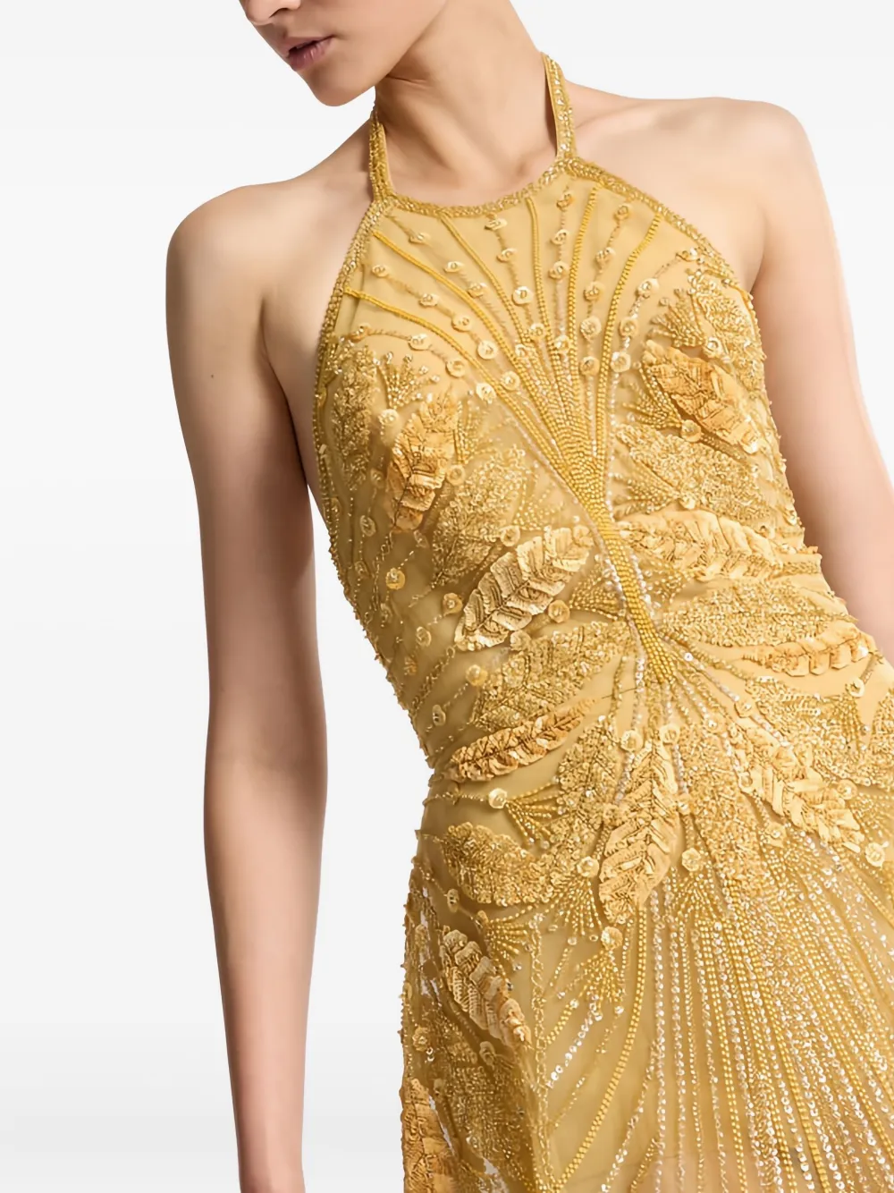 Elie Saab Halterjurk met kralen Goud