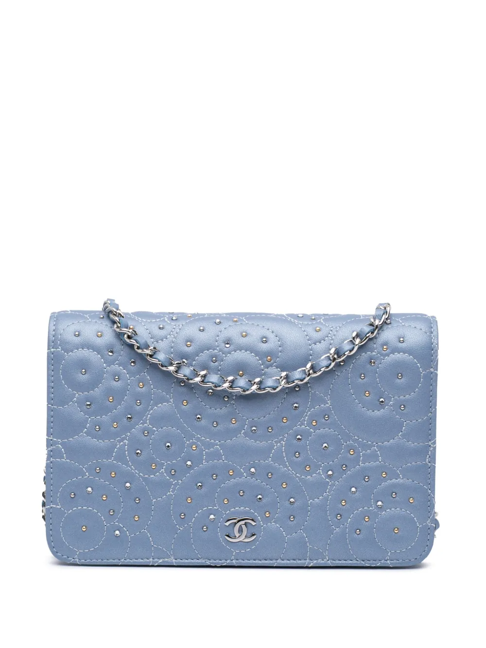 CHANEL Pre-Owned 2019 Studded Lambskin Camellia Wallet On Chain shoulder bag | Purple | Image 1