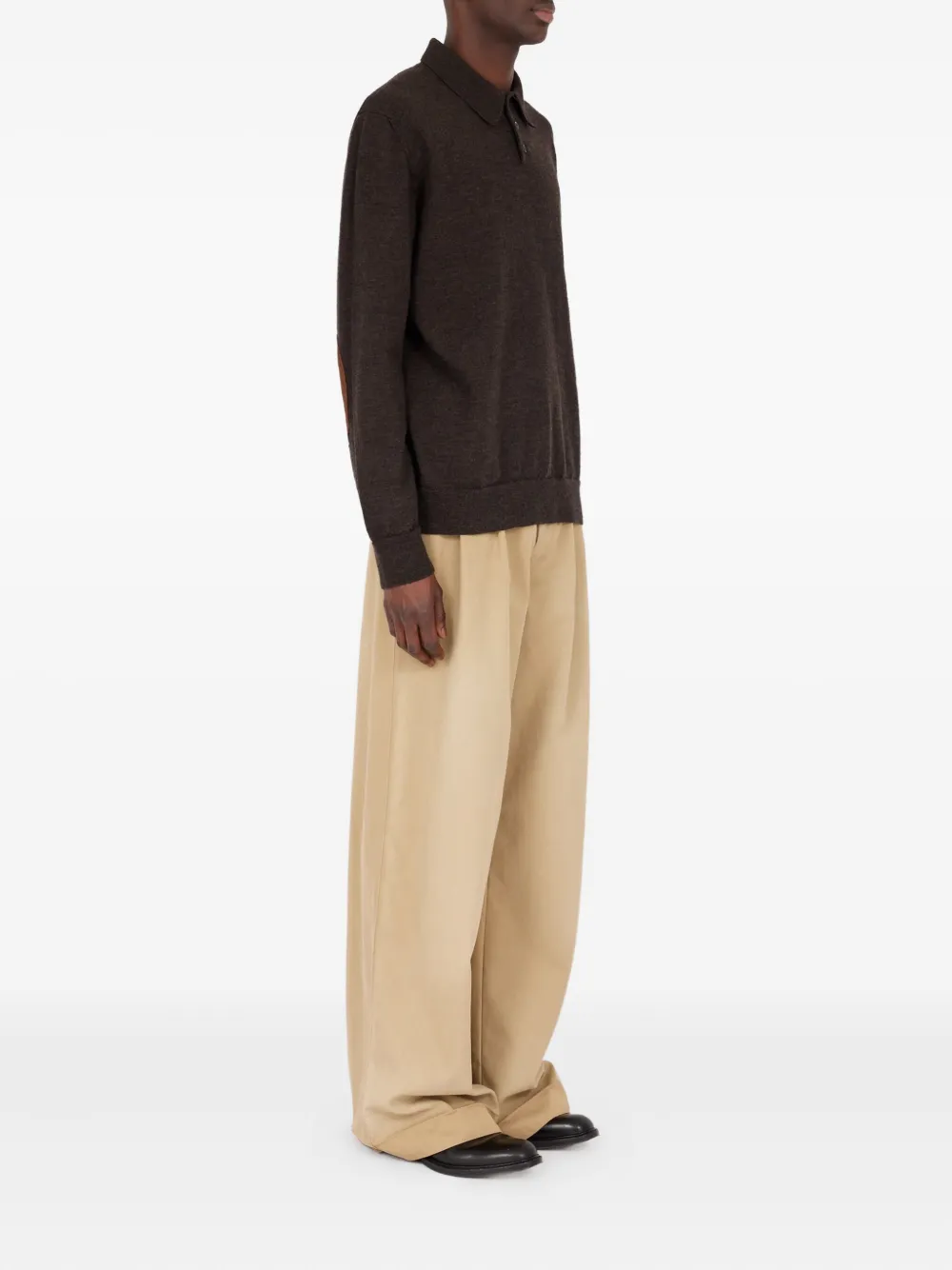Maison Margiela Wollen poloshirt met elleboogpatch - Bruin