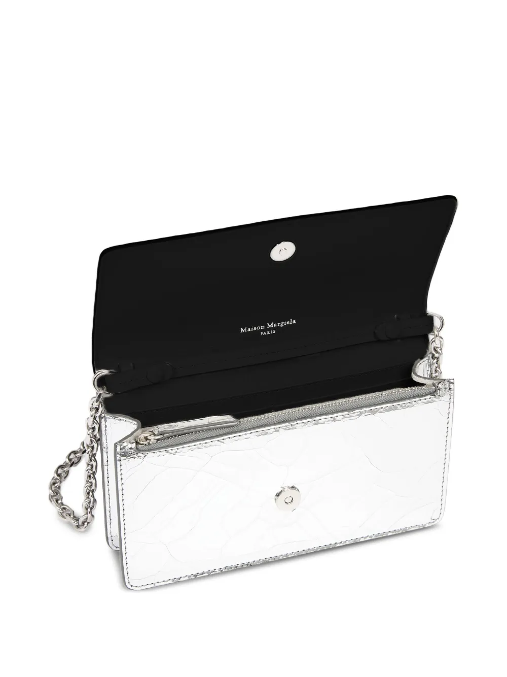 Maison Margiela Leren schoudertas met gebarsten effect en ketting Zilver