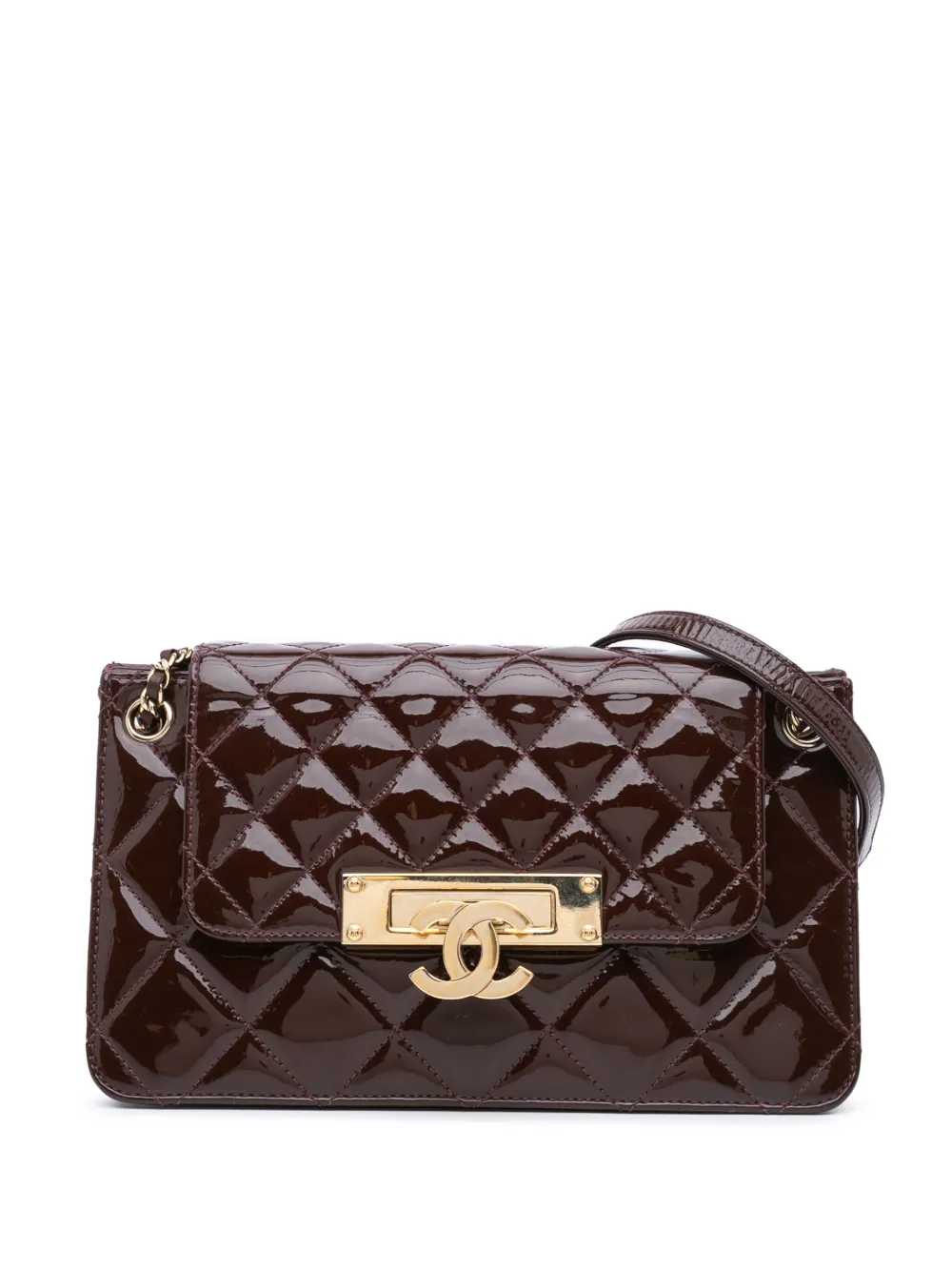 CHANEL Pre-Owned 2014-2015 Quilted Patent Golden Class Accordion Flap shoulder bag | Red | Image 1