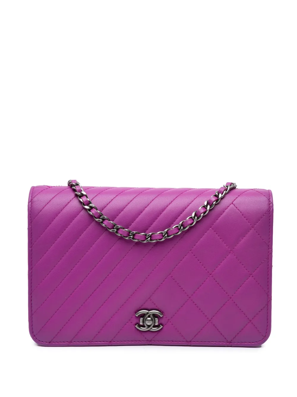 CHANEL Pre-Owned 2014-2015 ラムスキン ココ ボーイ ウォレットオンチェーン ショルダーバッグ - パープル CHANEL Pre-Owned 2014-2015 ラムスキン ココ ボーイ ウォレットオンチェーン ショルダーバッグ - パープル