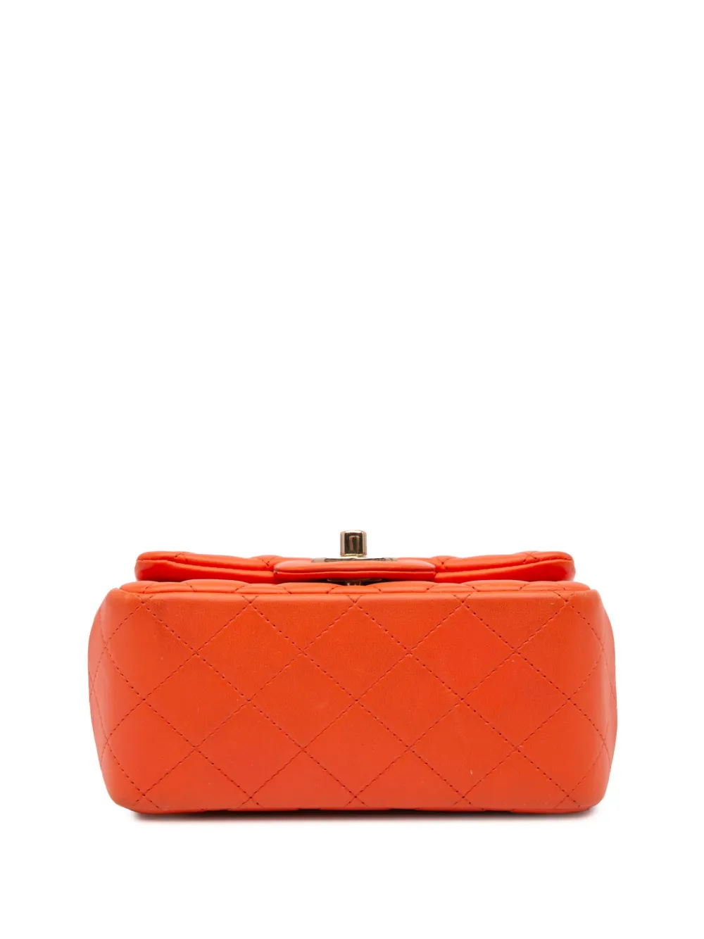 Pre-owned Chanel 2020 Mini Square Classic Lambskin Single Flap Crossbody Bag In Orange