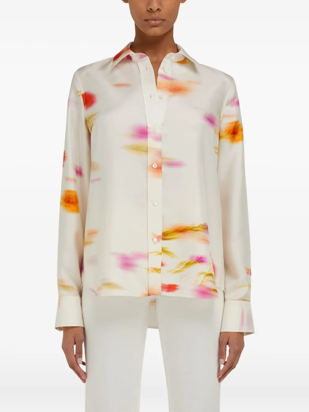 Ferragamo Blouse met Blossom-print en lange mouwen Wit