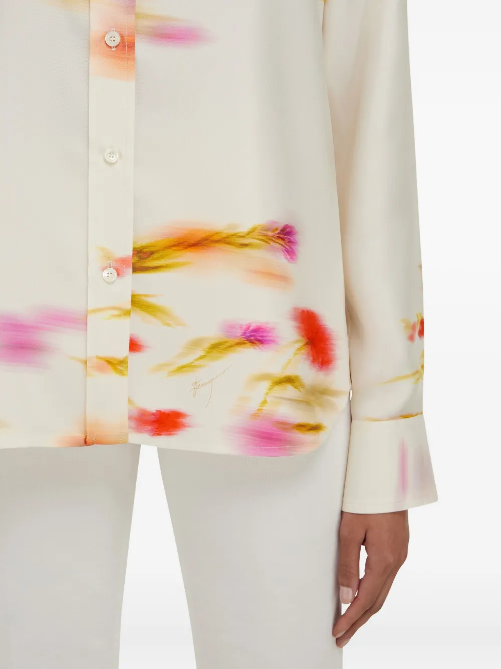Ferragamo Blouse met Blossom-print en lange mouwen Wit