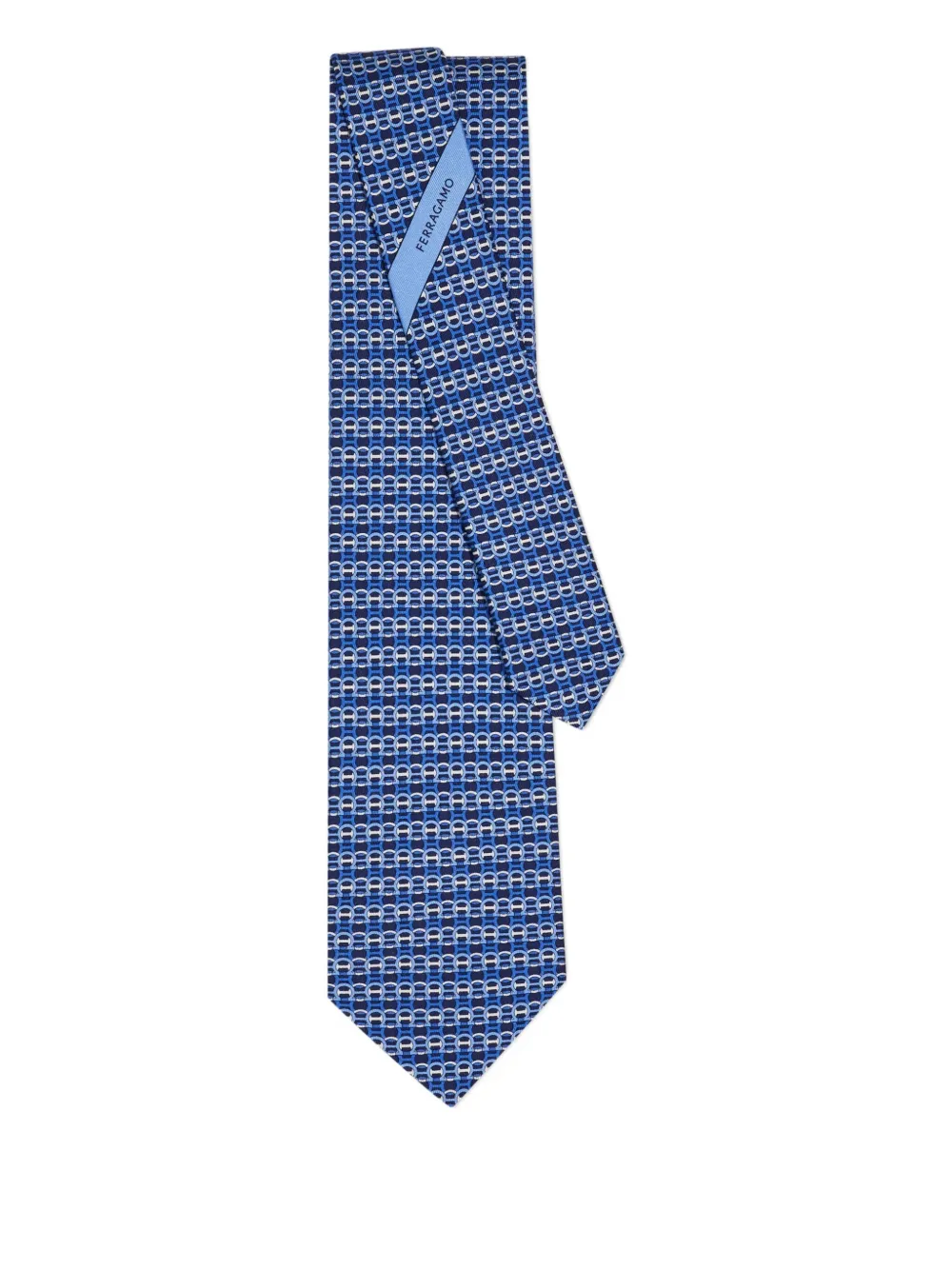 Ferragamo Gancini-print silk tie - Blauw