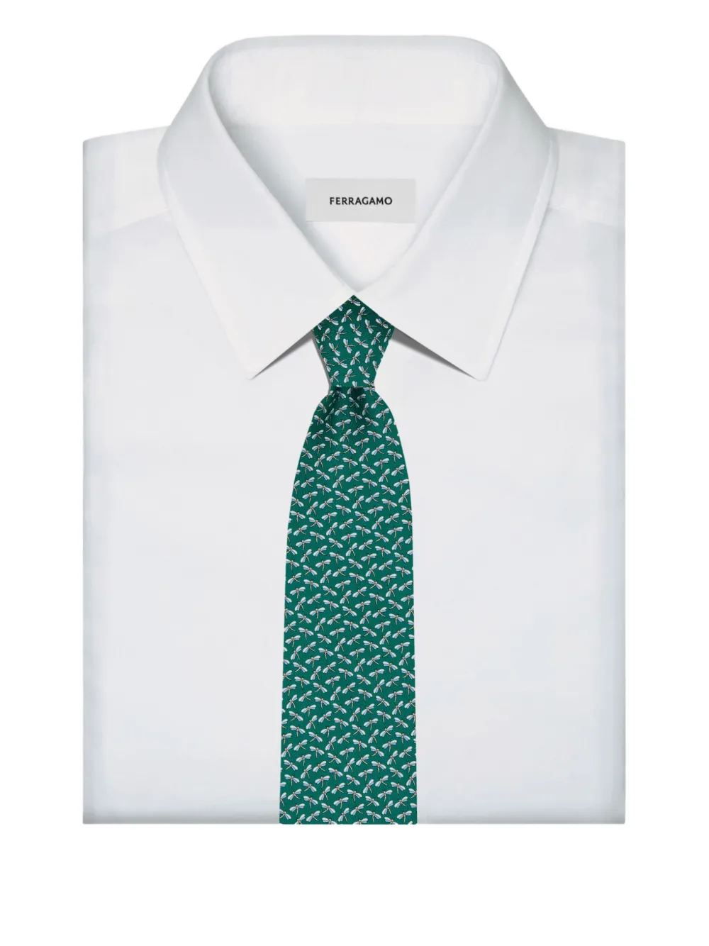 Ferragamo Stropdas met Dragonfly-print Groen