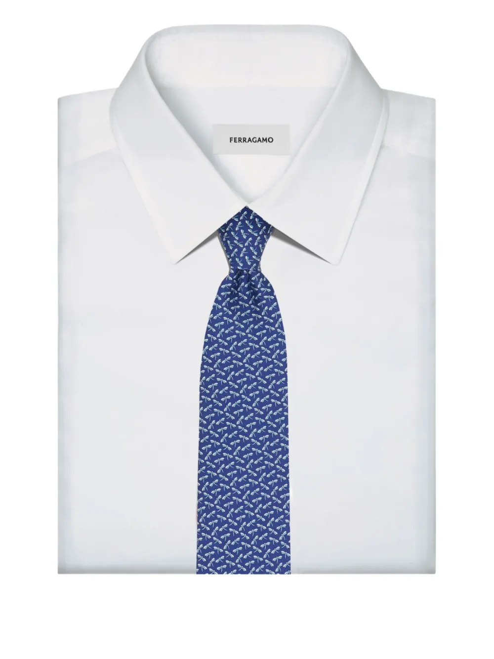 Ferragamo Stropdas met Dragonfly-print Blauw