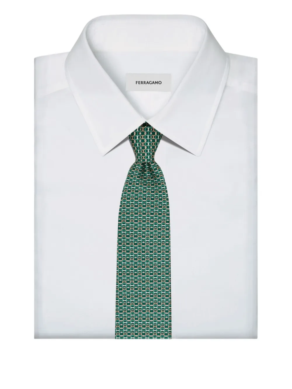 Ferragamo Zijden stropdas met Gancini-print Groen