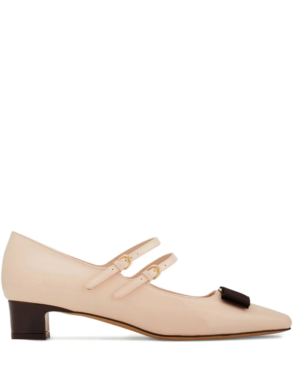 Ferragamo Vara Bow two-strap block-heel pumps Beige