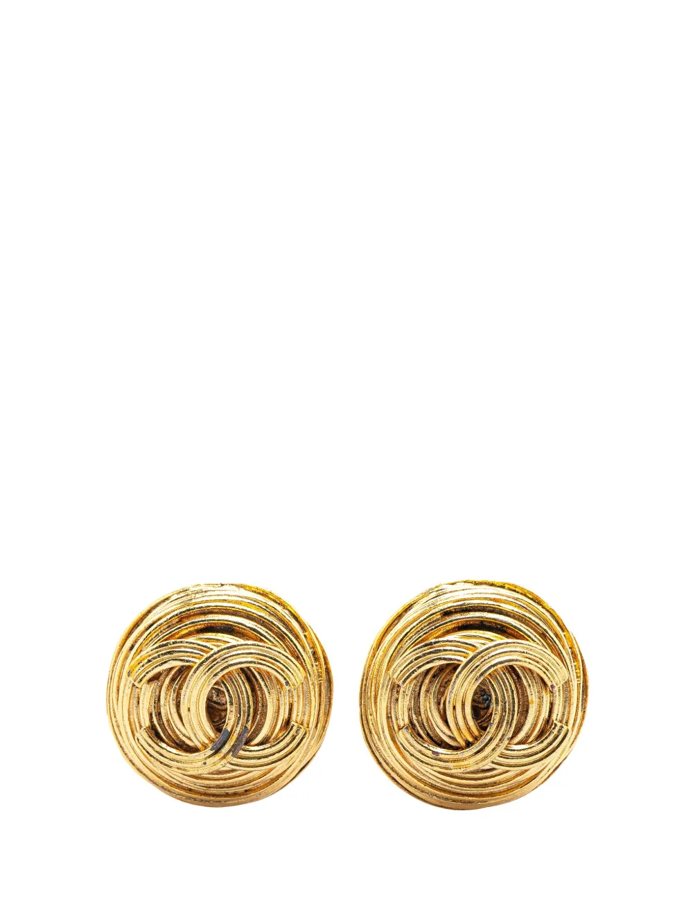 CHANEL Pre-Owned 1994 Gold Plated CC Round Clip On Earrings costume earrings | Gold | Image 1