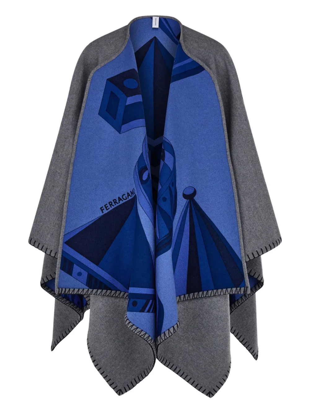 Ferragamo Geometrical Renaissance Print Reversible Cape