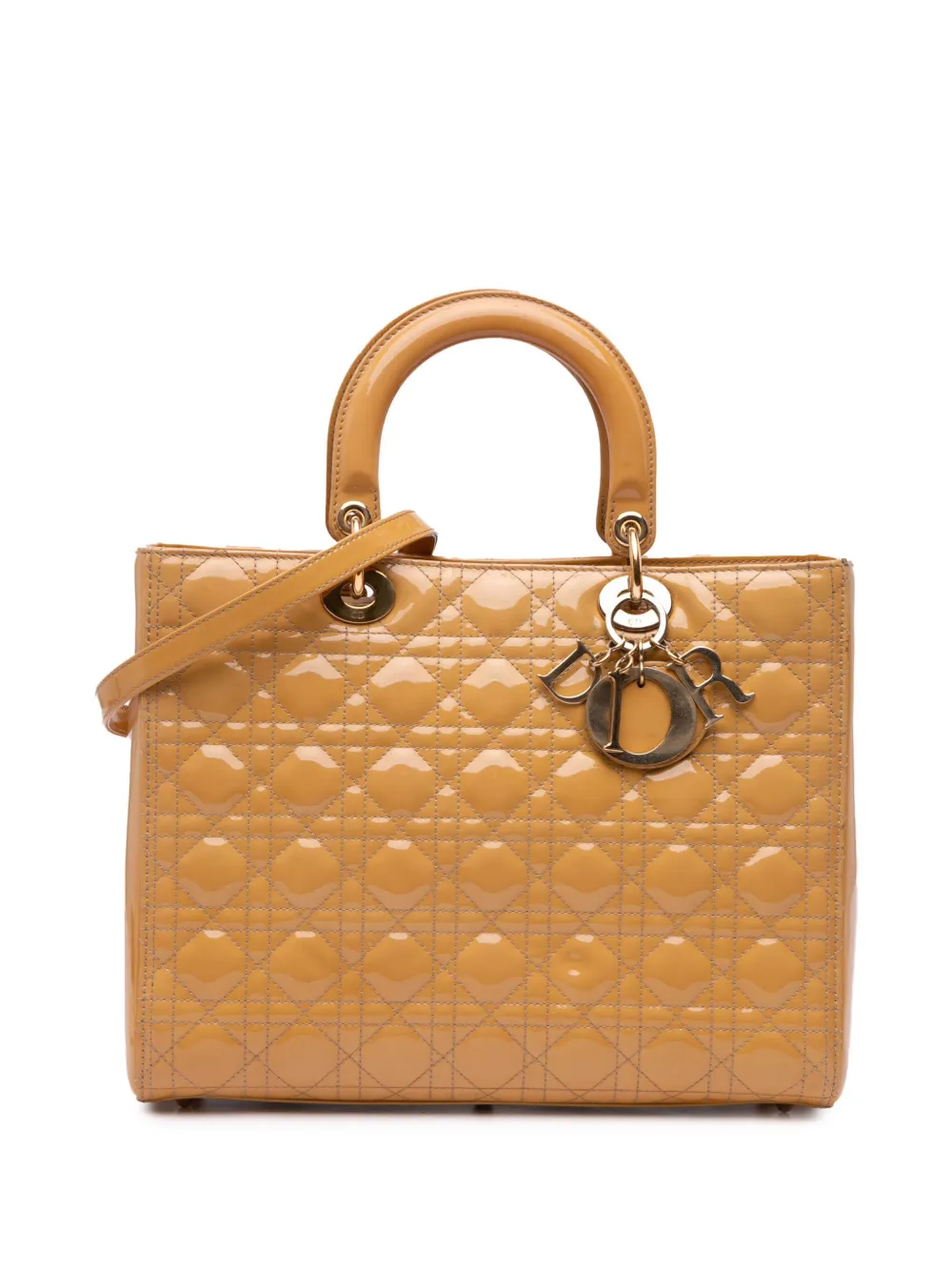 Christian Dior Pre-Owned 2011 ラージ パテント カナージュ レディ ディオール サッチェルバッグ - ブラウン Christian Dior Pre-Owned 2011 ラージ パテント カナージュ レディ ディオール サッチェルバッグ - ブラウン