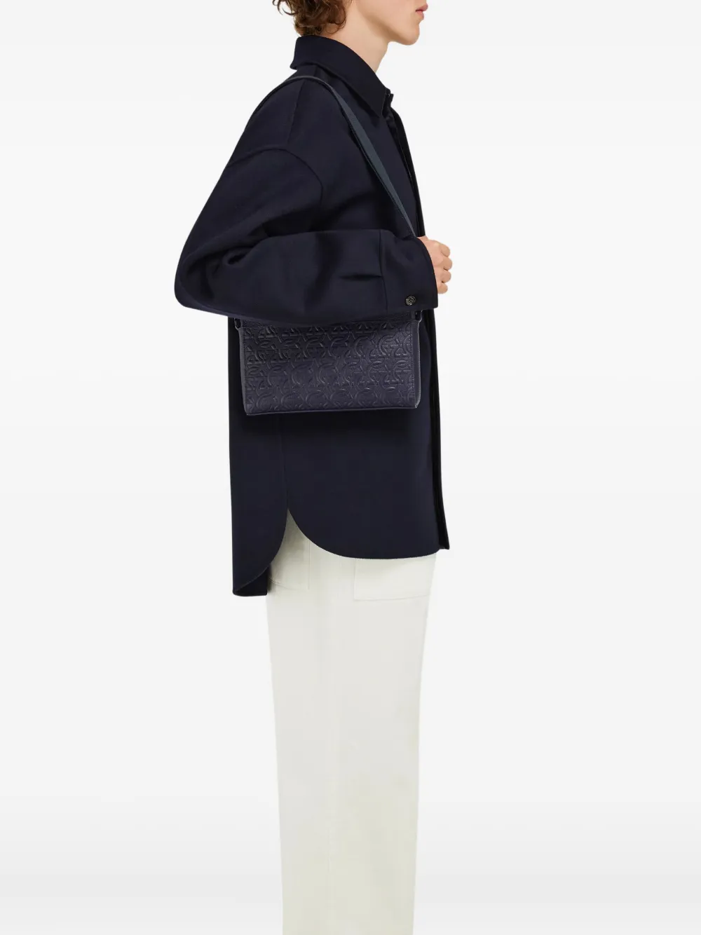 Ferragamo Gancini-embossed shoulder bag - Blauw