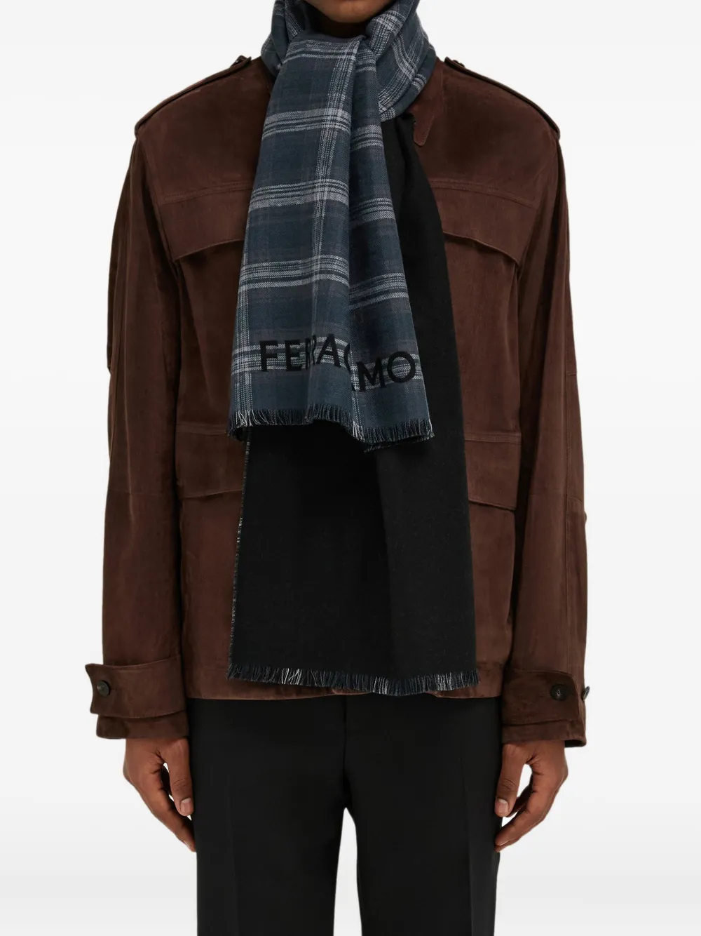 Ferragamo Wollen sjaal met tartan-ruit Groen