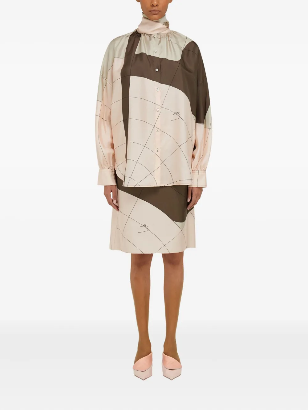 Ferragamo printed silk midi skirt - Roze
