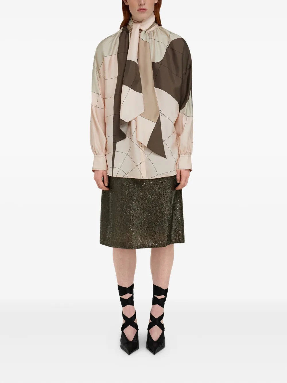 Ferragamo sash-detailed silk shirt - Beige