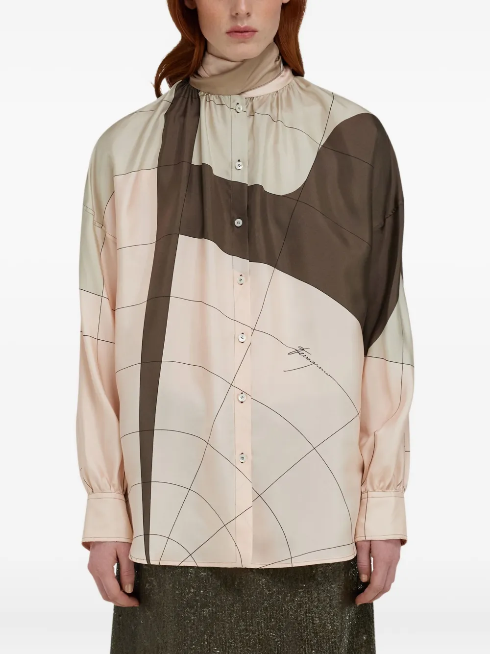 Ferragamo Zijden blouse met sjerpdetail Beige