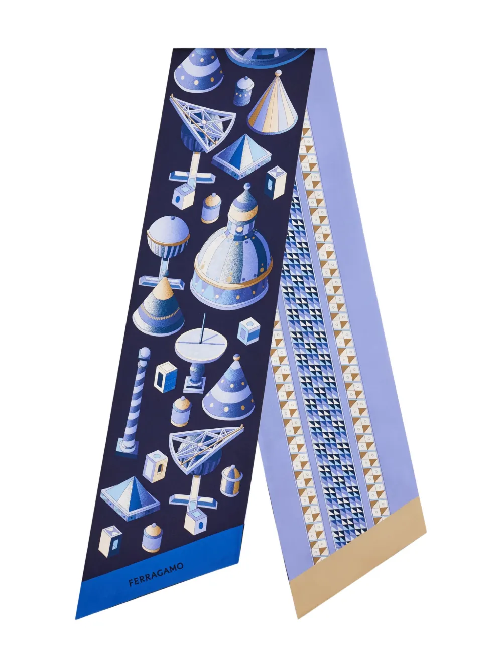Ferragamo Sjaal met renaissance-print Blauw