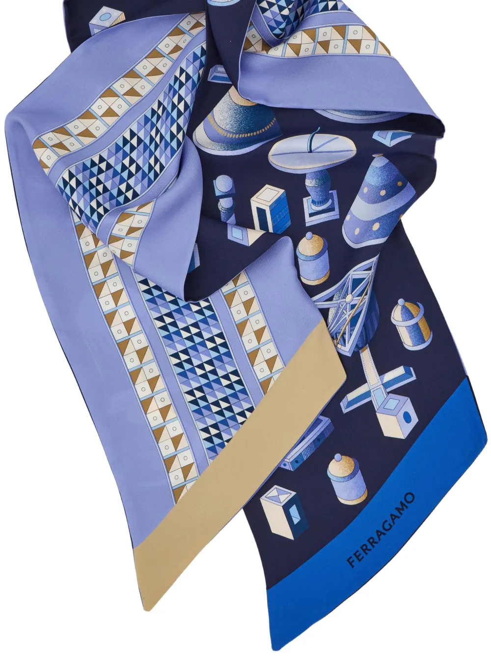 Ferragamo Sjaal met renaissance-print - Blauw
