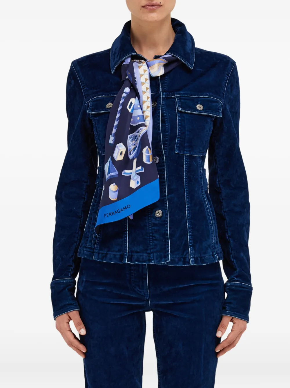 Ferragamo Sjaal met renaissance-print Blauw
