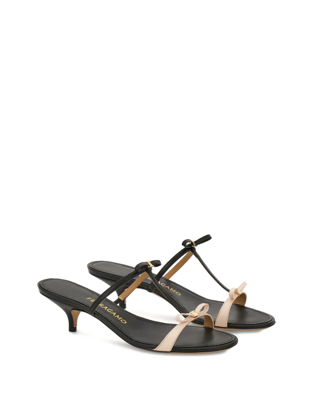 Ferragamo Bow T-strap kitten-heel sandals Black