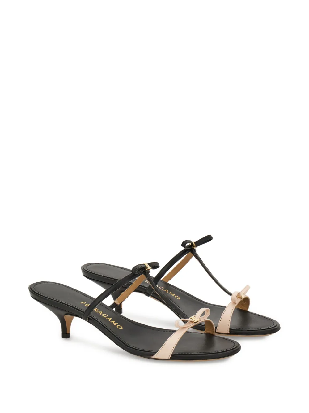 Ferragamo Bow T-strap kitten-heel sandals Black