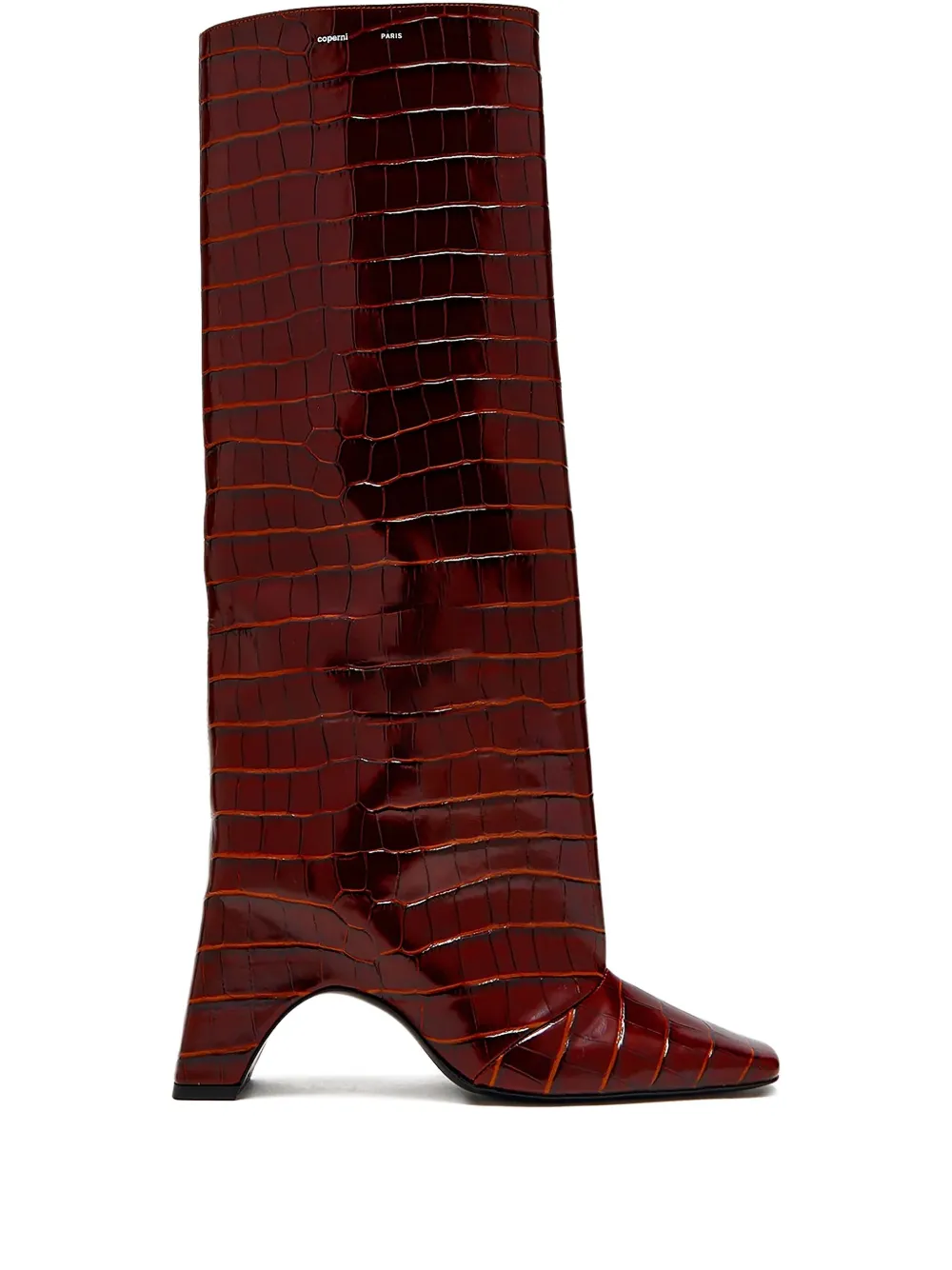 Coperni crocodile-effect square-toe knee-high boots Brown