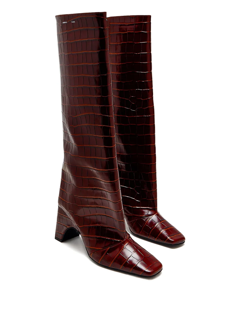 Coperni crocodile-effect square-toe knee-high boots Brown