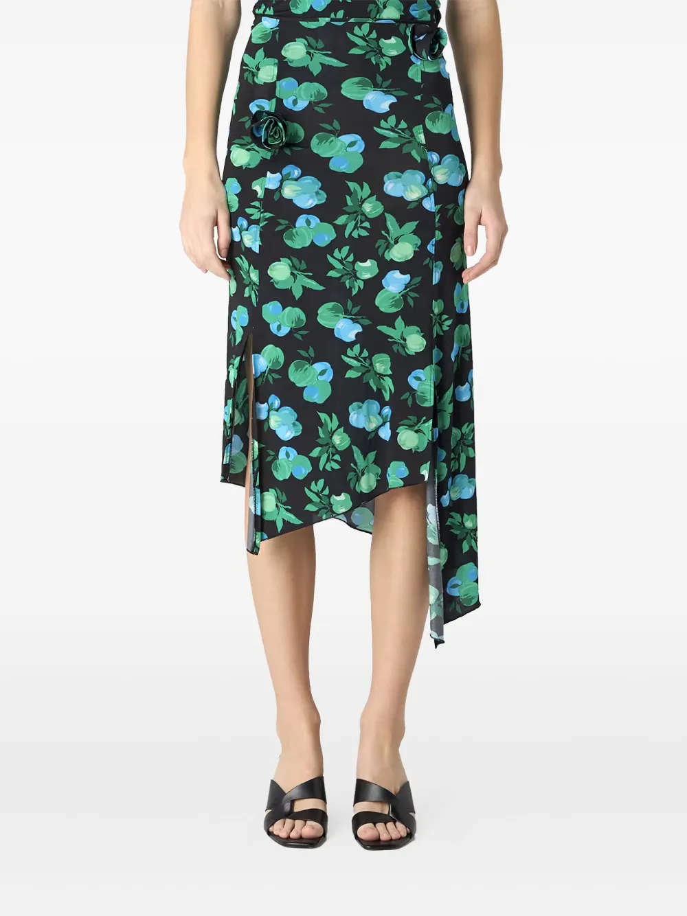 Coperni floral-print asymmetric skirt Zwart