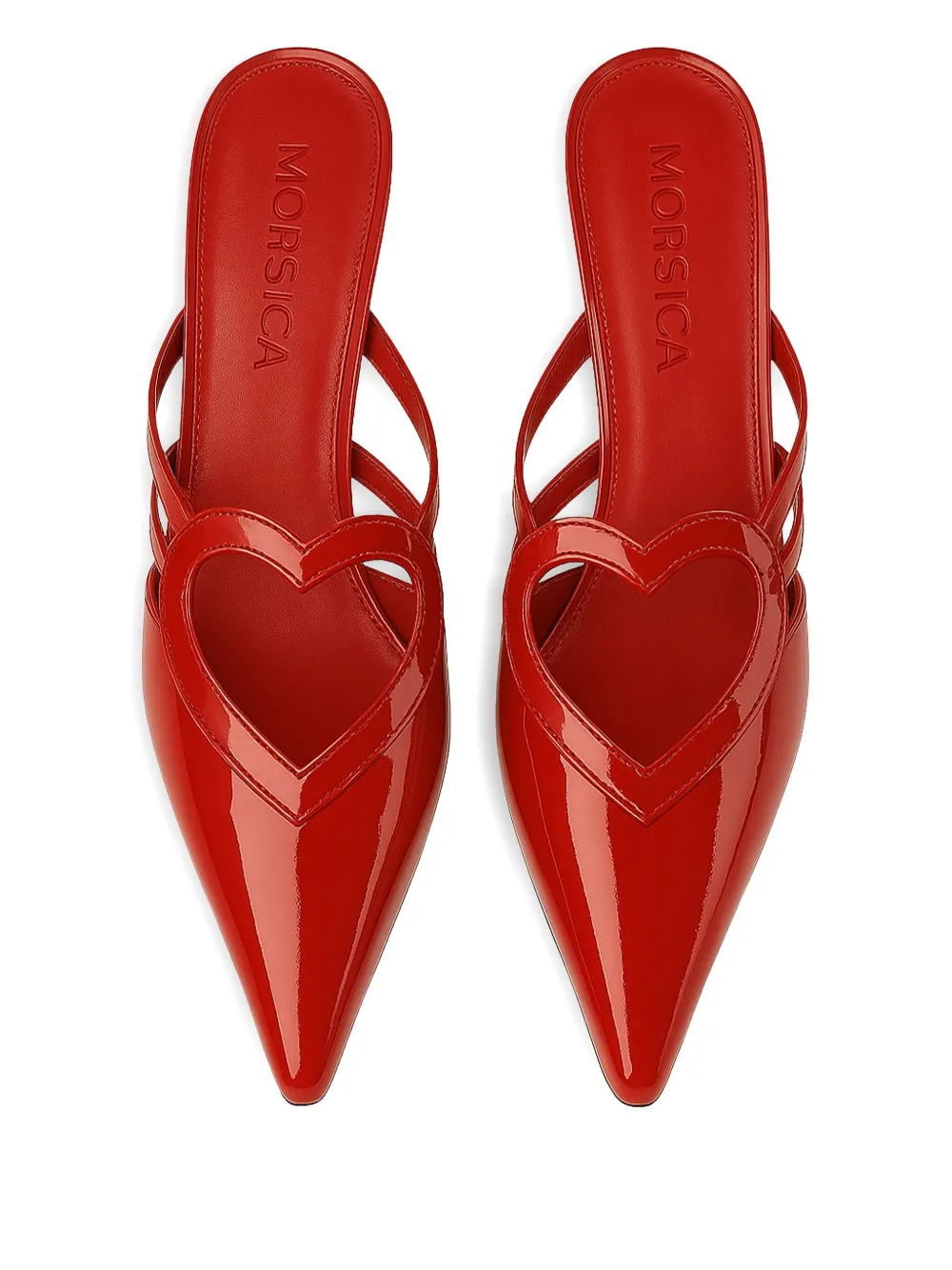 MORSICA heart-shaped patent leather mules Red
