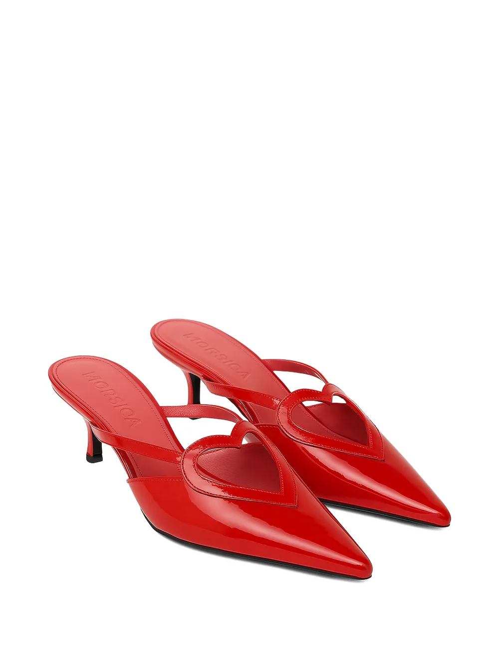 MORSICA heart-shaped patent leather mules Red
