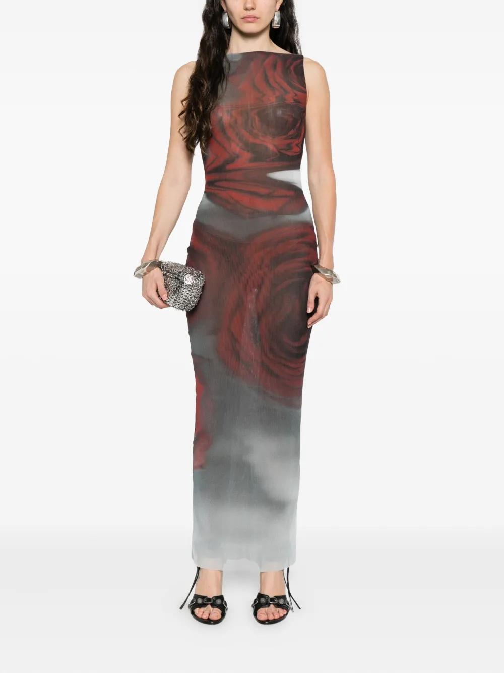 Jean Paul Gaultier The Long Red Blurry Tulle Maxi Dress In Brown